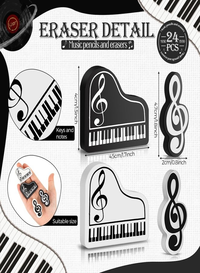 Chivertion 48 Pcs Music Pencils Music Note Pencil and Erasers Piano Recital Gifts Wood Piano Keyboard Erasers Bulk Musical Party Favors for Students Teachers Classroom Back to Shool Supplies - Image 3